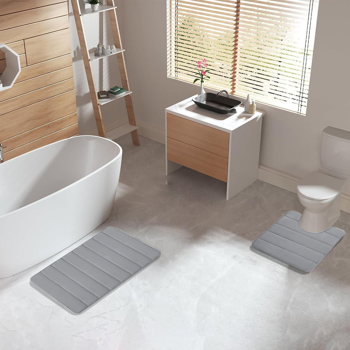 Memory Foam Toilet Rug, Non-Slip Bathroom Rugs, Toilet Rugs U Shaped Washable, Commode Contour Rug, Soft Comfortable Super Water Absorption #2_Gray