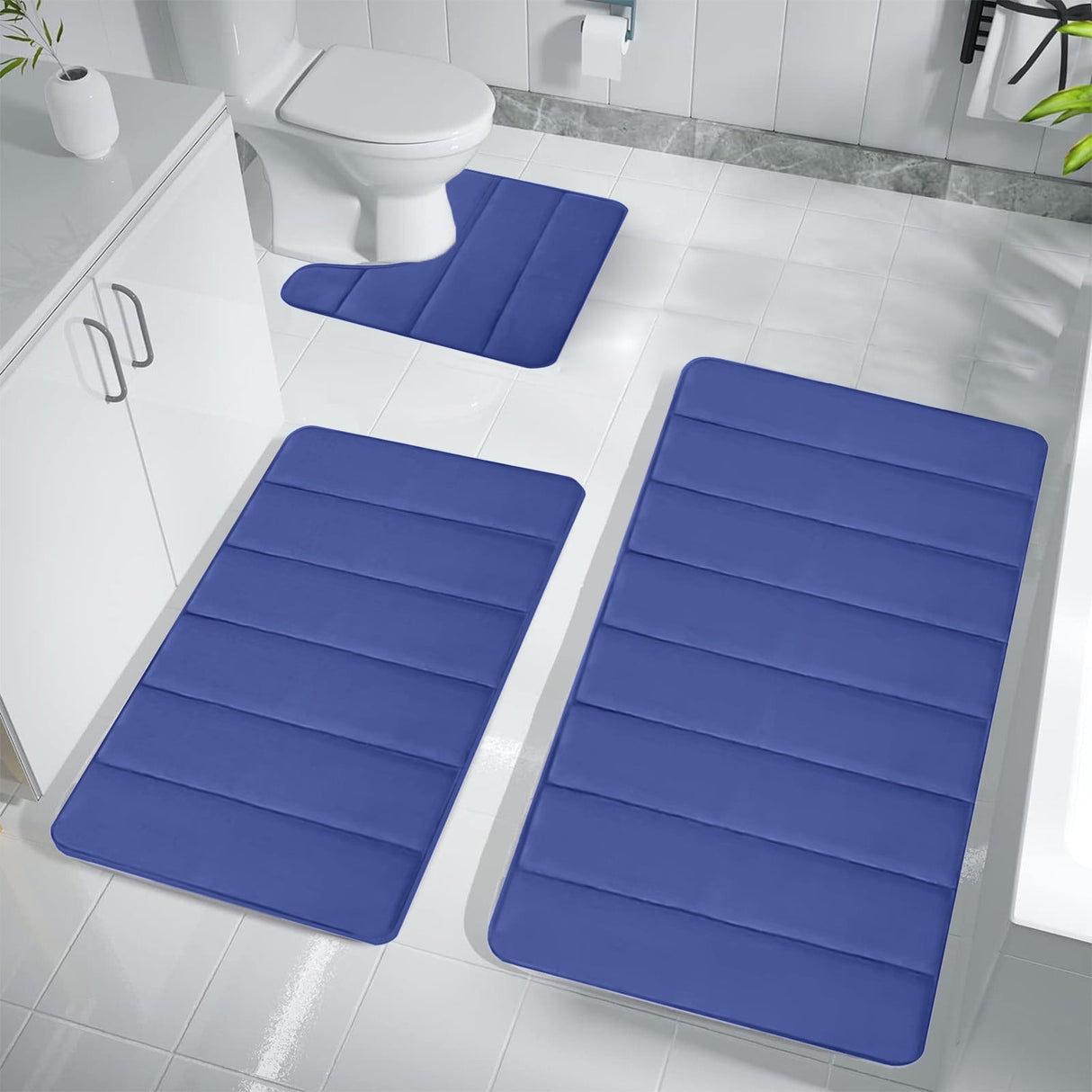 Memory Foam Toilet Rug, Non-Slip Bathroom Rugs, Toilet Rugs U Shaped Washable, Commode Contour Rug, Soft Comfortable Super Water Absorption #3_Blue