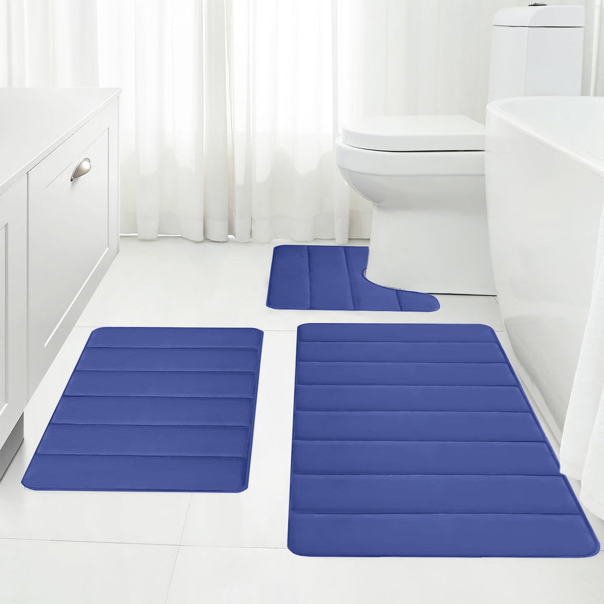 Memory Foam Toilet Rug, Non-Slip Bathroom Rugs, Toilet Rugs U Shaped Washable, Commode Contour Rug, Soft Comfortable Super Water Absorption #3_Blue