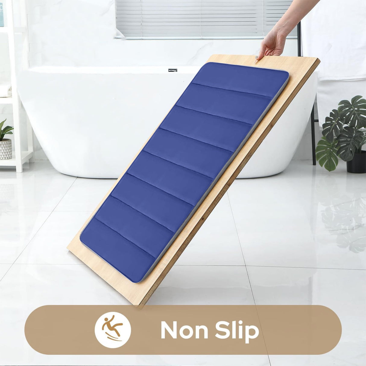 Memory Foam Toilet Rug, Non-Slip Bathroom Rugs, Toilet Rugs U Shaped Washable, Commode Contour Rug, Soft Comfortable Super Water Absorption #3_Blue