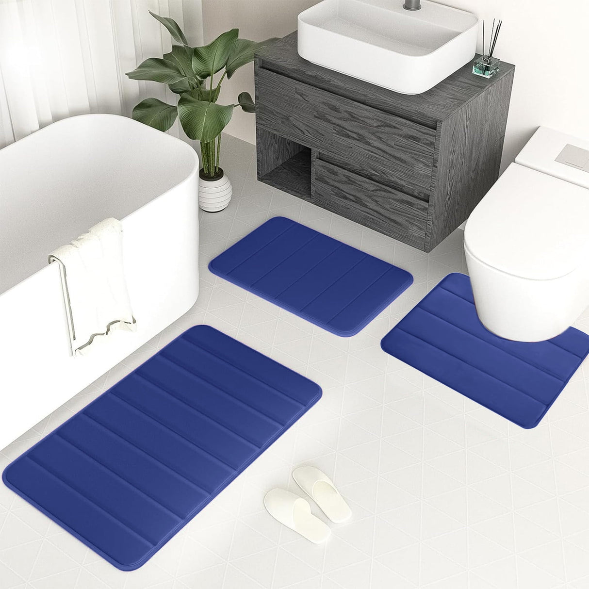 Memory Foam Toilet Rug, Non-Slip Bathroom Rugs, Toilet Rugs U Shaped Washable, Commode Contour Rug, Soft Comfortable Super Water Absorption #3_Blue