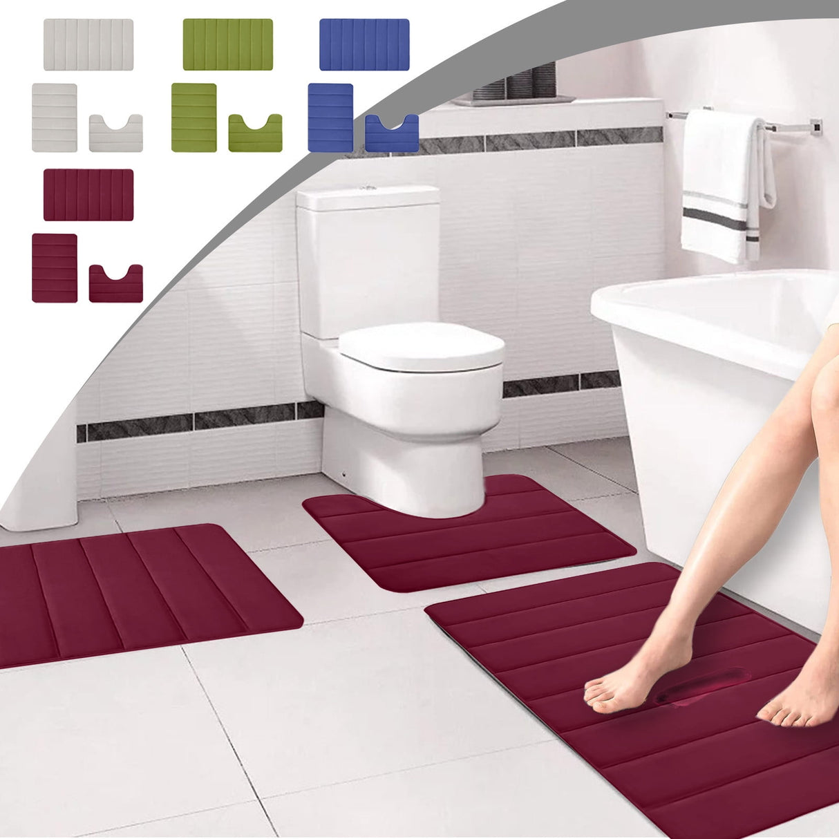 Memory Foam Toilet Rug, Non-Slip Bathroom Rugs, Toilet Rugs U Shaped Washable, Commode Contour Rug, Soft Comfortable Super Water Absorption #3_Red