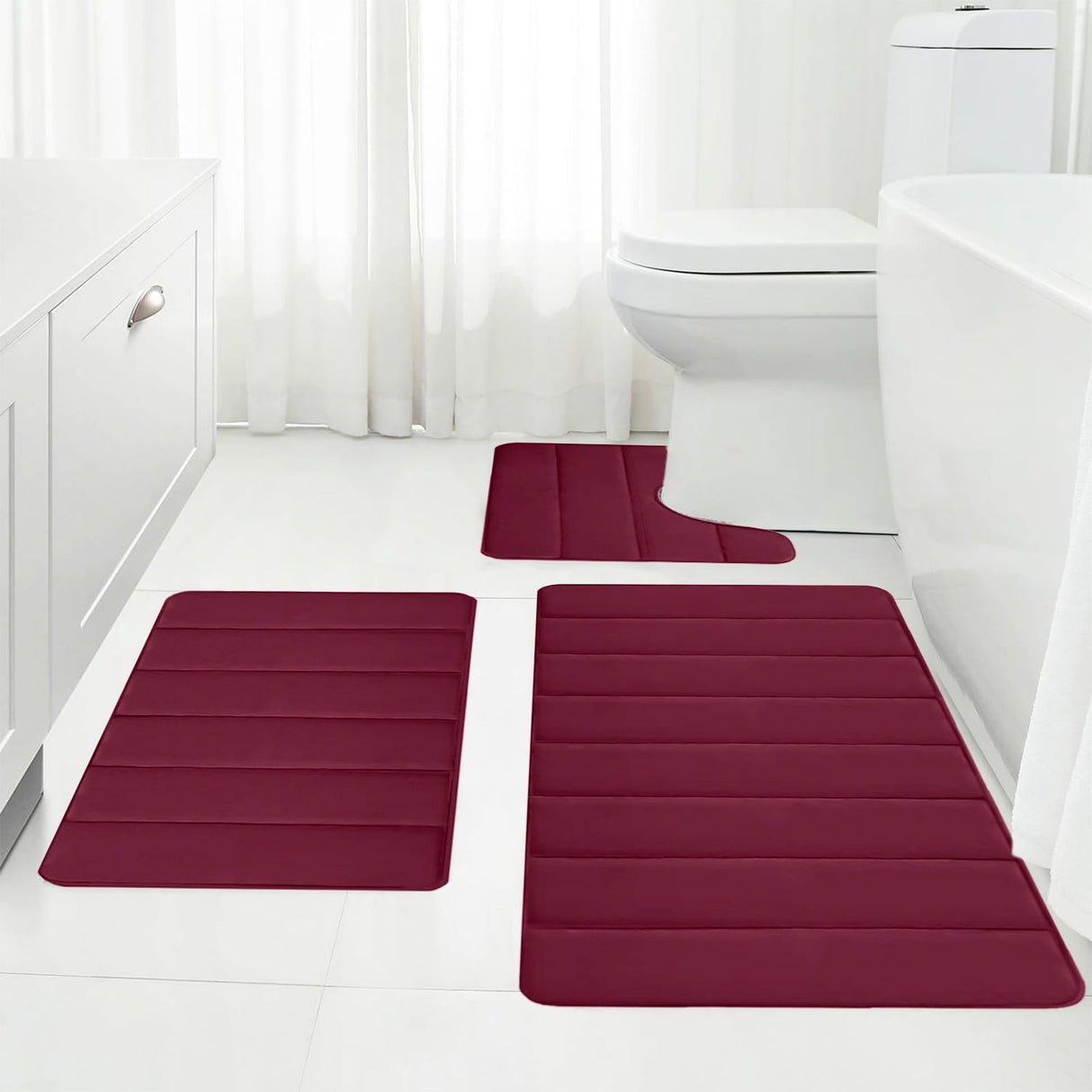 Memory Foam Toilet Rug, Non-Slip Bathroom Rugs, Toilet Rugs U Shaped Washable, Commode Contour Rug, Soft Comfortable Super Water Absorption #3_Red