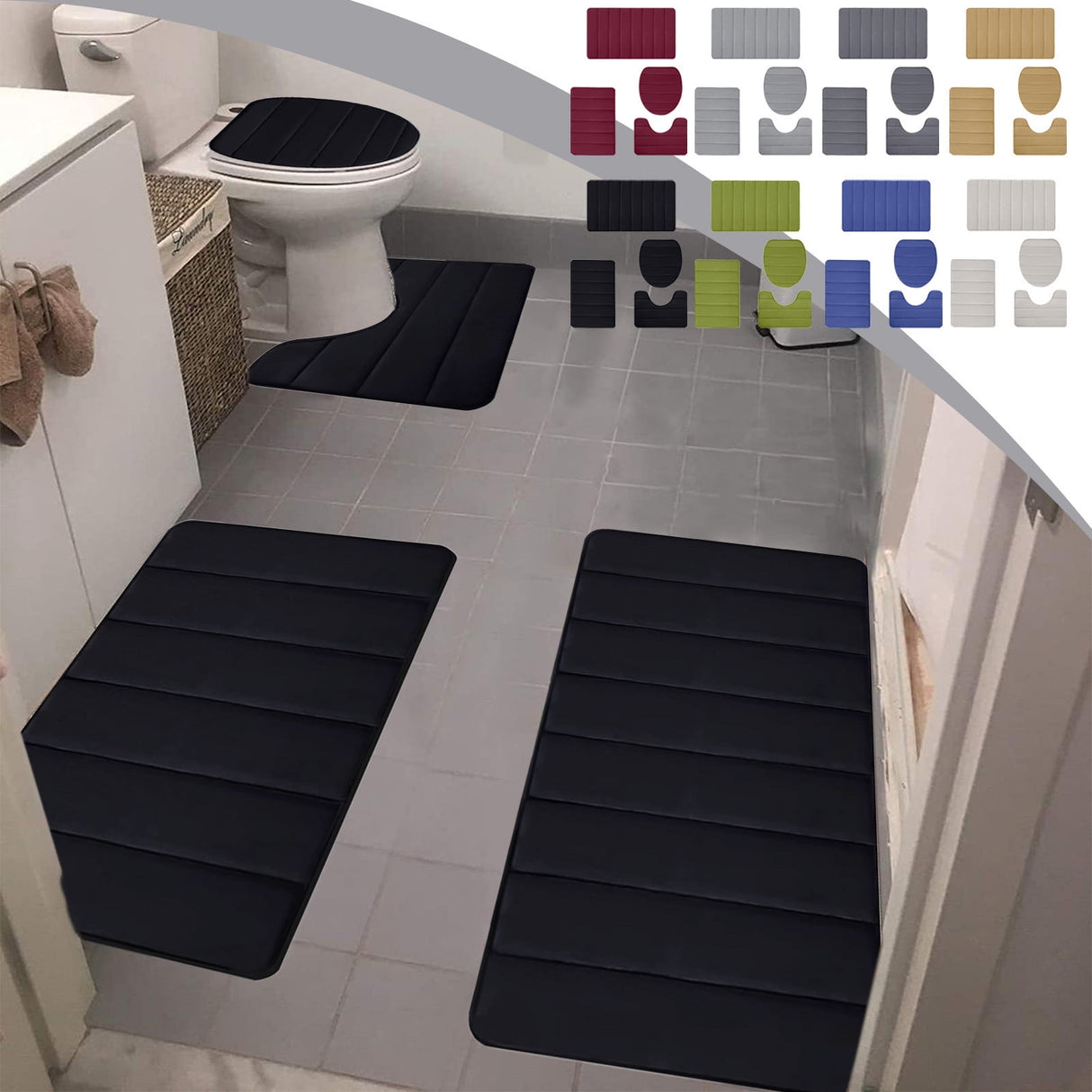 Memory Foam Toilet Rug, Non-Slip Bathroom Rugs, Toilet Rugs U Shaped Washable, Commode Contour Rug, Soft Comfortable Super Water Absorption #4_Blue