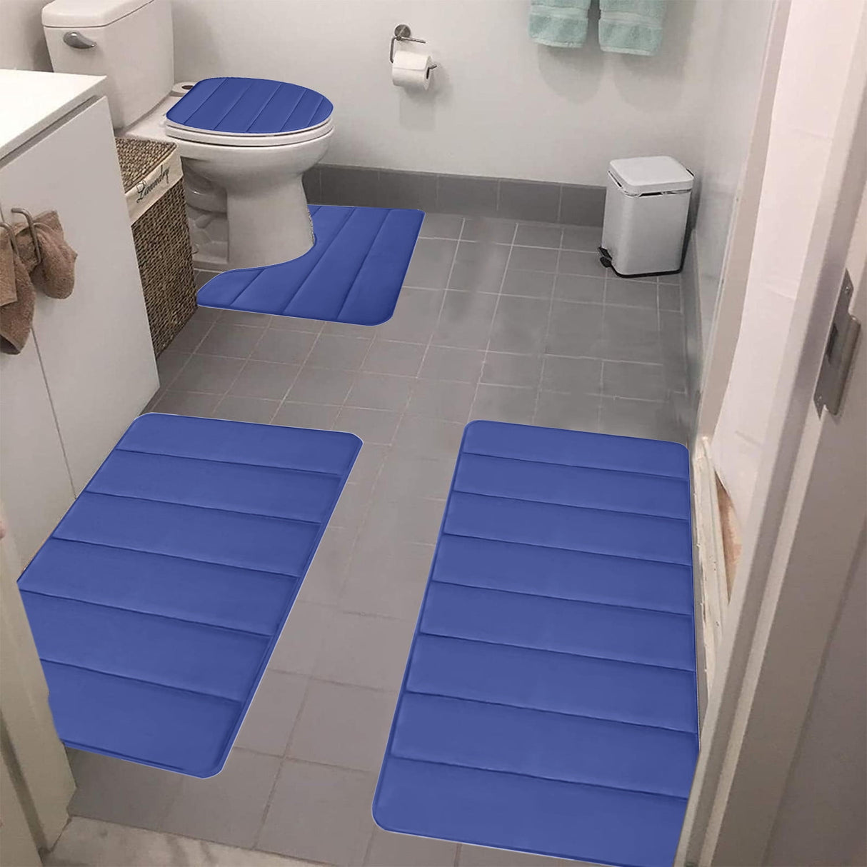 Memory Foam Toilet Rug, Non-Slip Bathroom Rugs, Toilet Rugs U Shaped Washable, Commode Contour Rug, Soft Comfortable Super Water Absorption #4_Blue