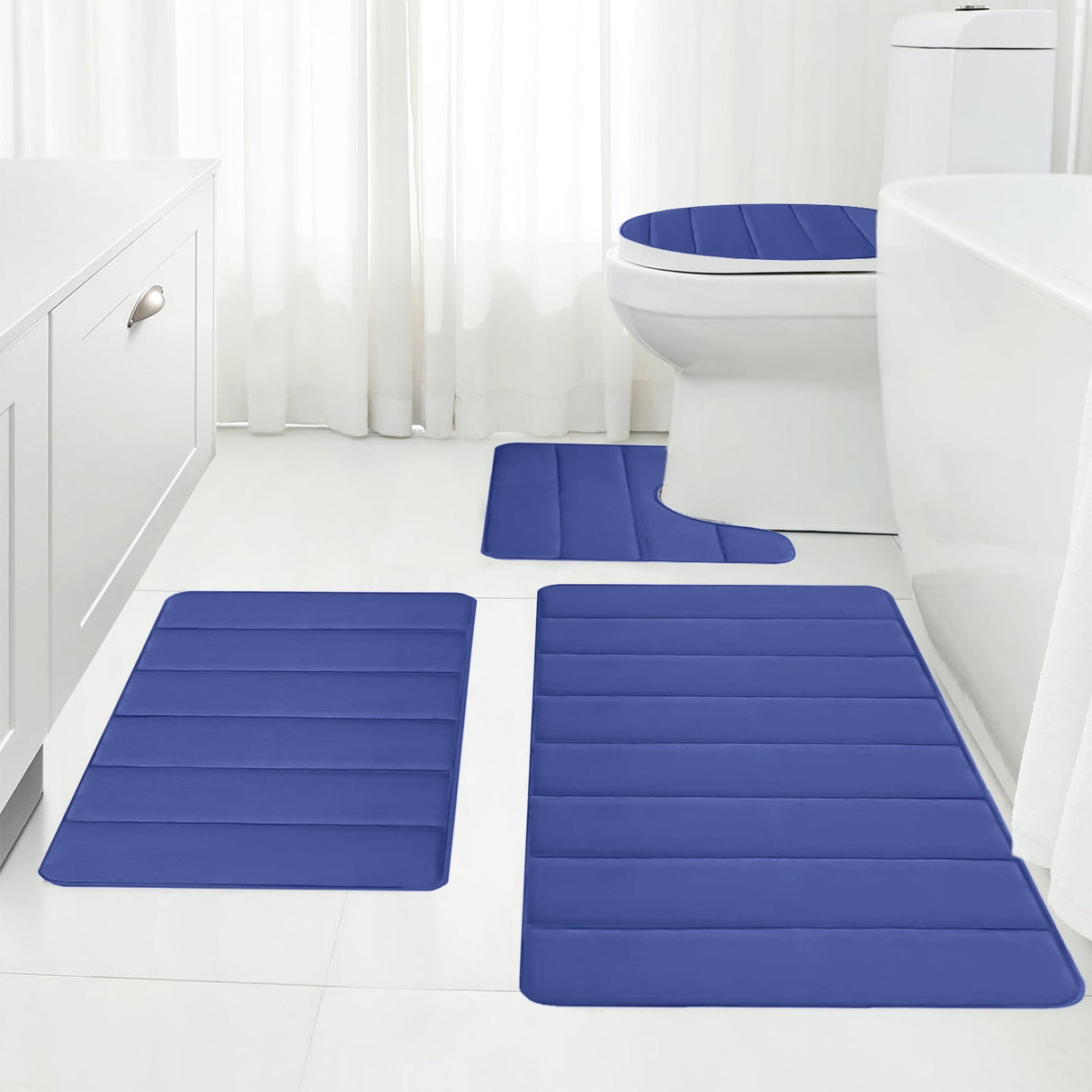 Memory Foam Toilet Rug, Non-Slip Bathroom Rugs, Toilet Rugs U Shaped Washable, Commode Contour Rug, Soft Comfortable Super Water Absorption #4_Blue