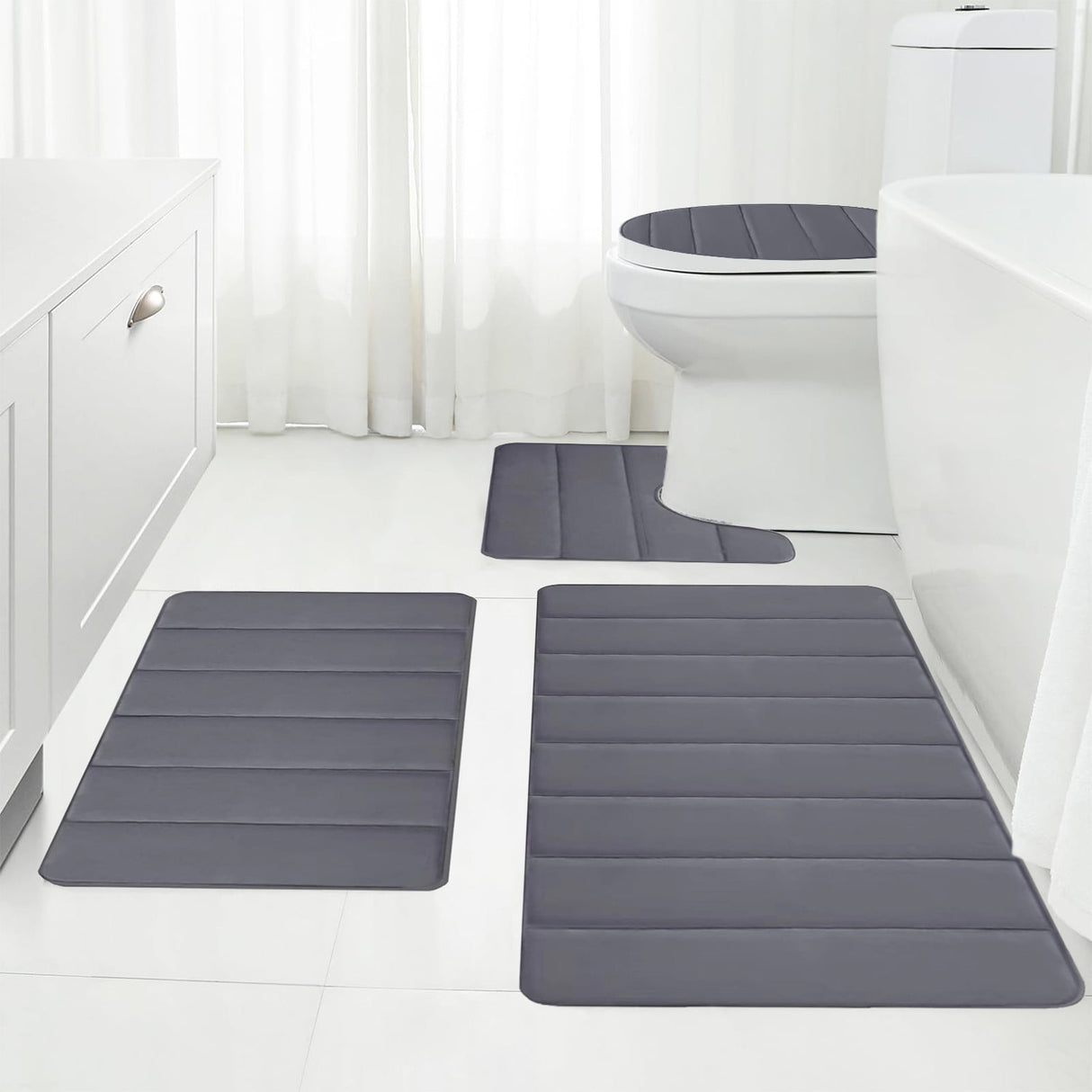 Memory Foam Toilet Rug, Non-Slip Bathroom Rugs, Toilet Rugs U Shaped Washable, Commode Contour Rug, Soft Comfortable Super Water Absorption #4_Dark Gray