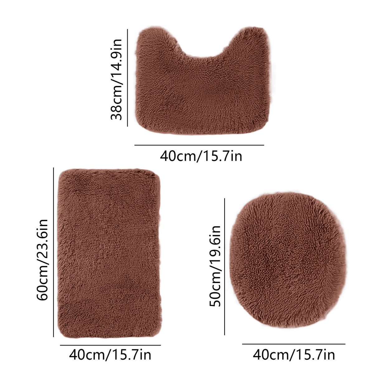 Bathroom Rugs Sets, Non-Slip Bath Mat Set 3 Piece, Soft Comfortable Washable Bathroom Mat Set, Quicker Dry Bathroom Rug with Toilet Rug Brown