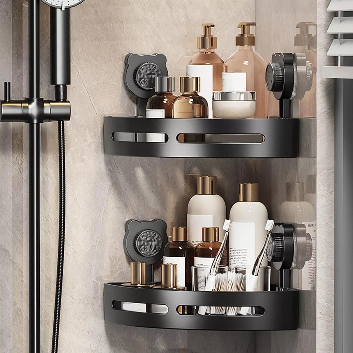 Corner Shower Caddy, Plastic Shower Organizer Corner with 2 Pcs Suction Cup, No Drilling Corner Shower Shelves for Bathroom Kitchen A