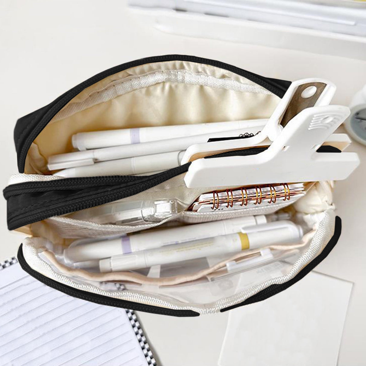 Pencil Case Large Capacity Pencil Pouch, Multi-layer Aesthetic Pen Bag, Sturdy Multifunctional Pencil Bag, Pencil Box, Sky Blue Z-4-Black