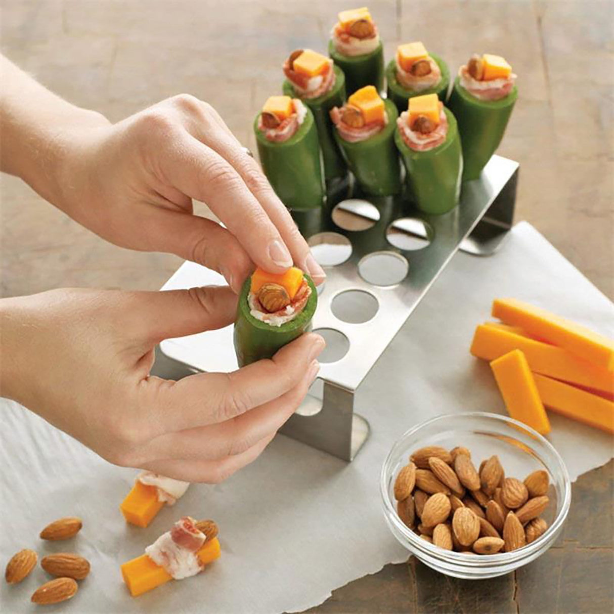 18 Hole Jalapeno Popper Holder for Grill, Grilling Accessories with Handle, Stainless Steel Barbecue Chili Pepper Grill Rack, BBQ Accessories silver