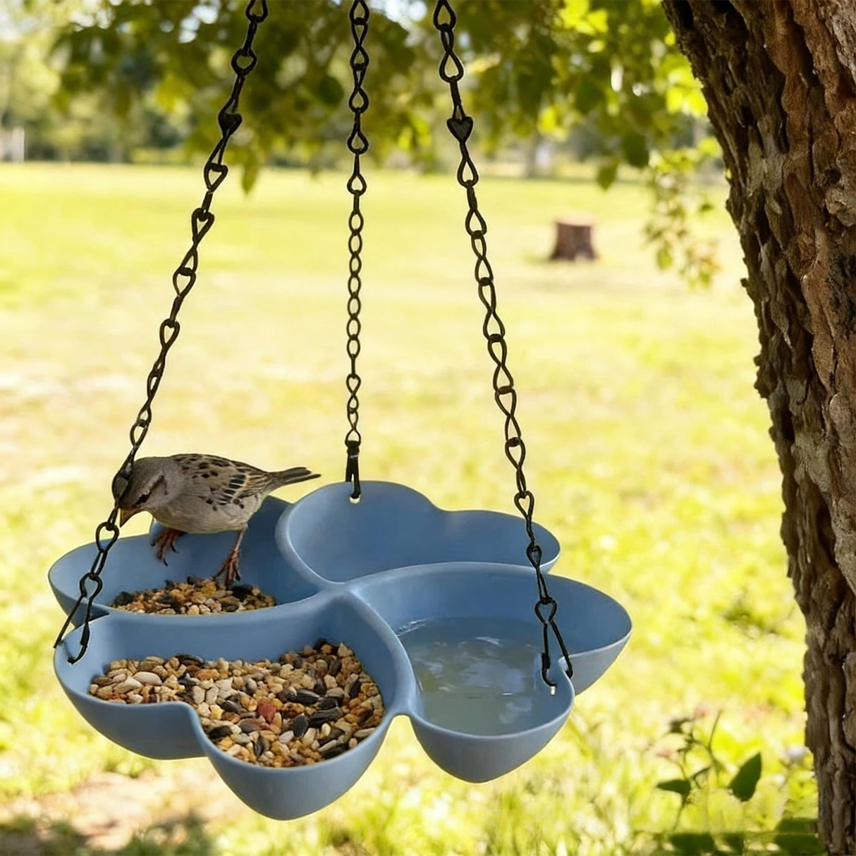 Bird Feeders for Outdoors Hanging Bird Feeder Wild Birds Feeder, Birdfeeders Outside Hanging, Wild Small Large Bowl Feeders for Garden (Diameter 15.7", Hight 1.97") Q_Blue