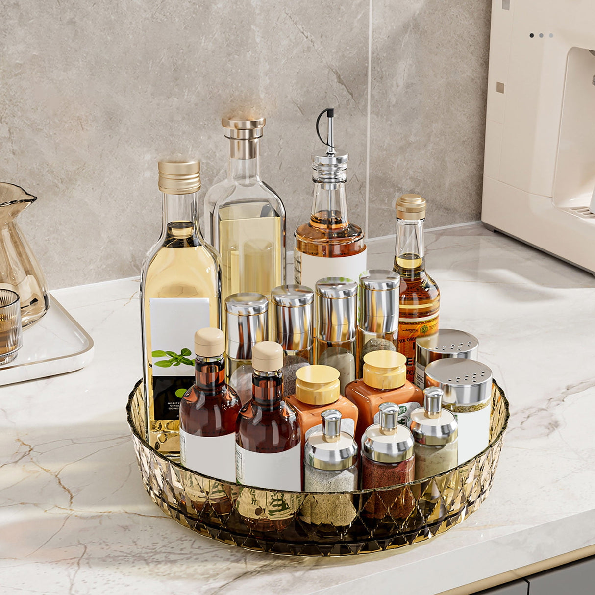 Multipurpose Lazy Susan Organizer - 360 Rotating Spice Rack Turntable for Kitchen Cabinet Storage & Table Top Display Coffee