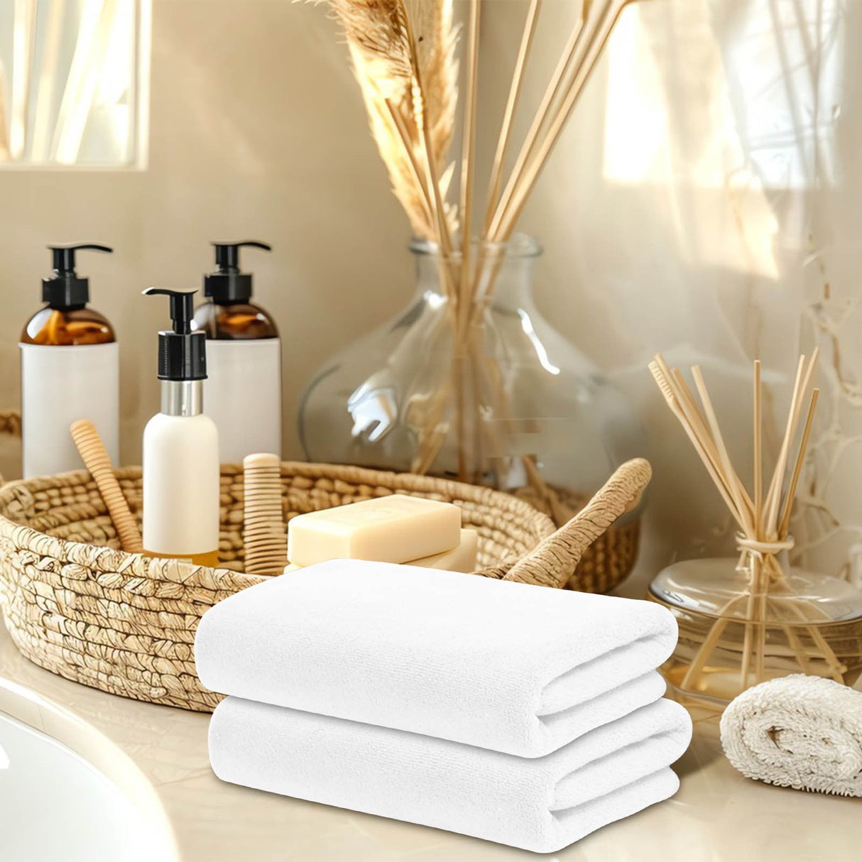 Microfiber Towel 29.5x13.8", 2 PACK Soft Lightweight Bath Towels Quick-Drying Towels Highly Absorbent Wash Cloths, Towels for Bathroom, Body, Gym, Shower, Hotel(White) A_#White【2pcs】