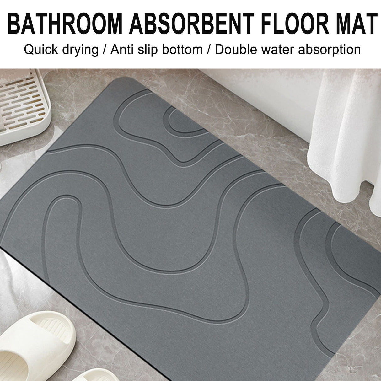 Stone Bath Mat, 16x24" Quick Drying Diatomaceous Earth Bath Mat Super Absorbent Non Slip Stone Bath Mats Washable Rug for Bathroom Floor Kitchen Shower Dark Gray