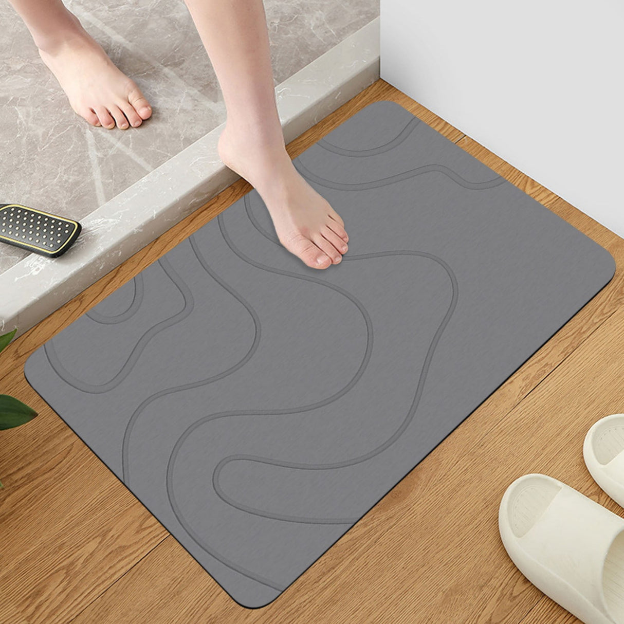 Stone Bath Mat, 16x24" Quick Drying Diatomaceous Earth Bath Mat Super Absorbent Non Slip Stone Bath Mats Washable Rug for Bathroom Floor Kitchen Shower, Dark Gray