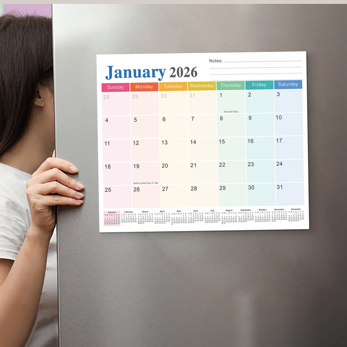 Magnetic Calendar for Refrigerator 2026-2027, 12x10" 18 Month Runs Monthly Fridge Calendar Magnet from Jan 2026 to Jun 2027 for Home School Office B