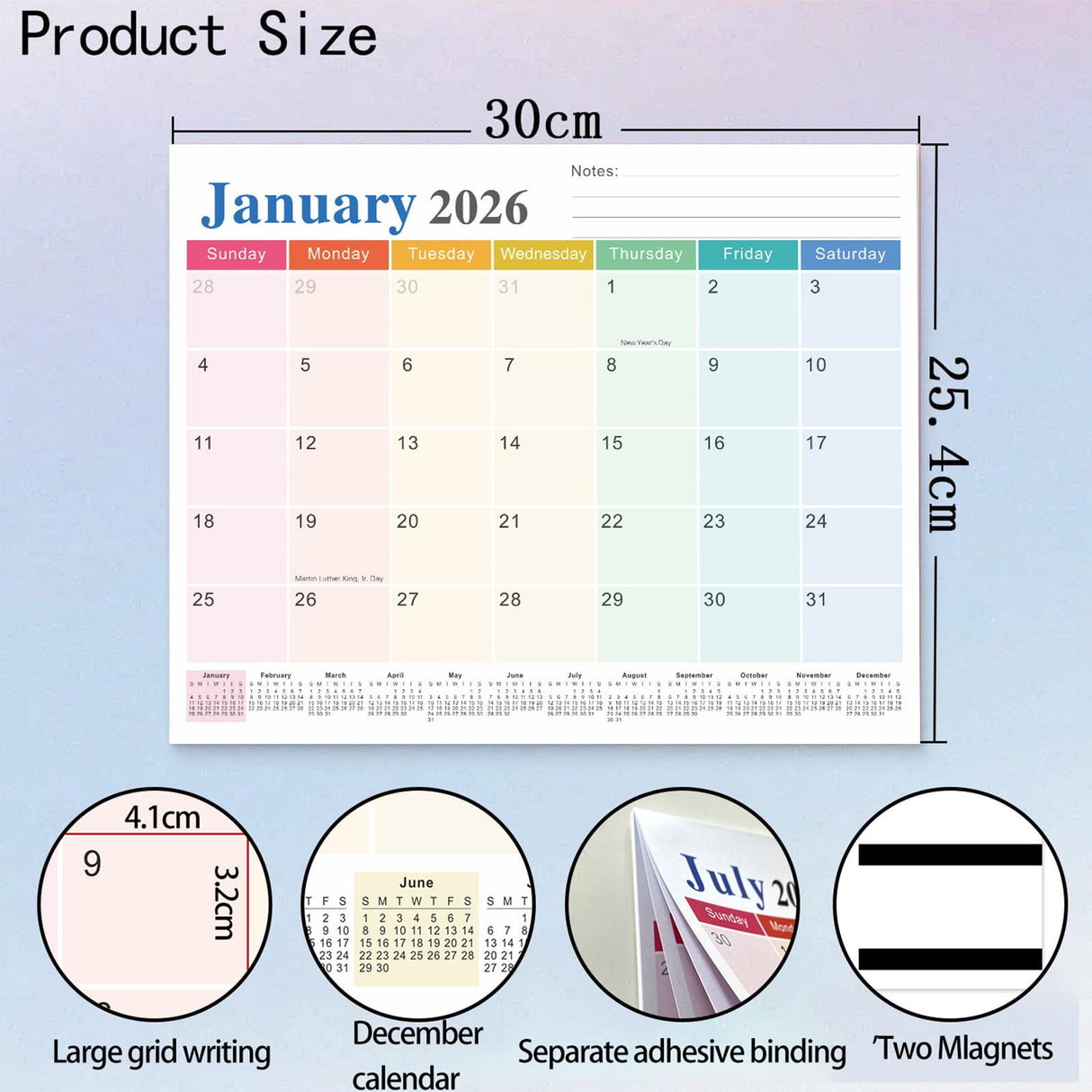 Magnetic Calendar for Refrigerator 2026-2027, 12x10" 18 Month Runs Monthly Fridge Calendar Magnet from Jan 2026 to Jun 2027 for Home School Office B