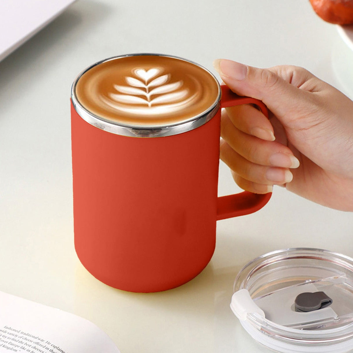 Insulated Coffee Mug, 20oz Stainless Steel Tumbler with Slider Lid Travel Coffee Cups with Handle for Camping Office Home,Y_#Red