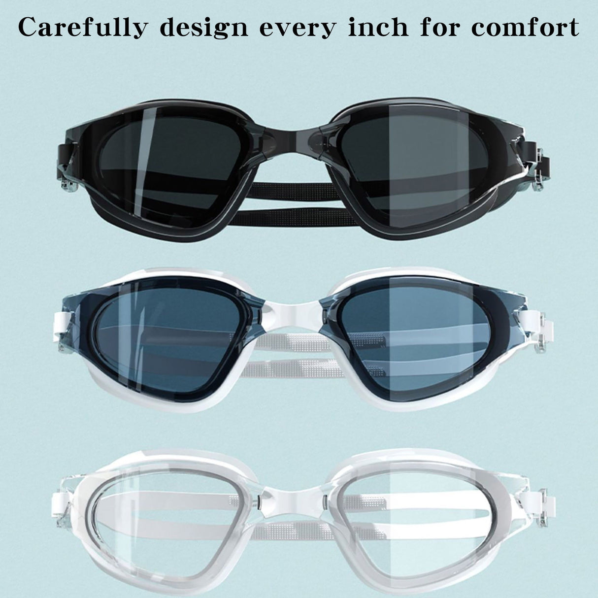 Large Frame Swim Goggles for Adults - Electroplated Anti-Fog HD Myopia Swimming Goggles with Adjustable Nose Cover, Leak-Proof Seal for Men & Women, Pool & Open Water by 15_Anti-Glare Swimming Goggles Adult_BU