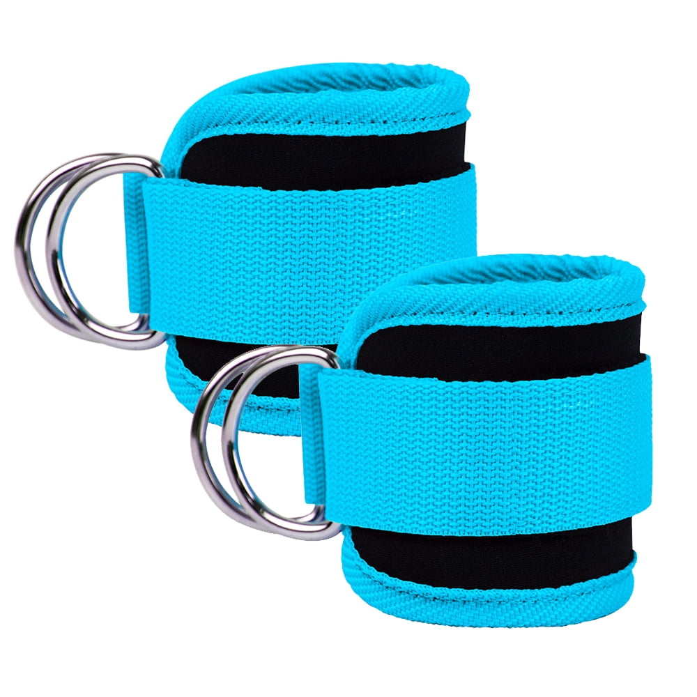 Adjustable Polyester Ankle Straps for Cable Machine Kickbacks (2 Pack) Blue