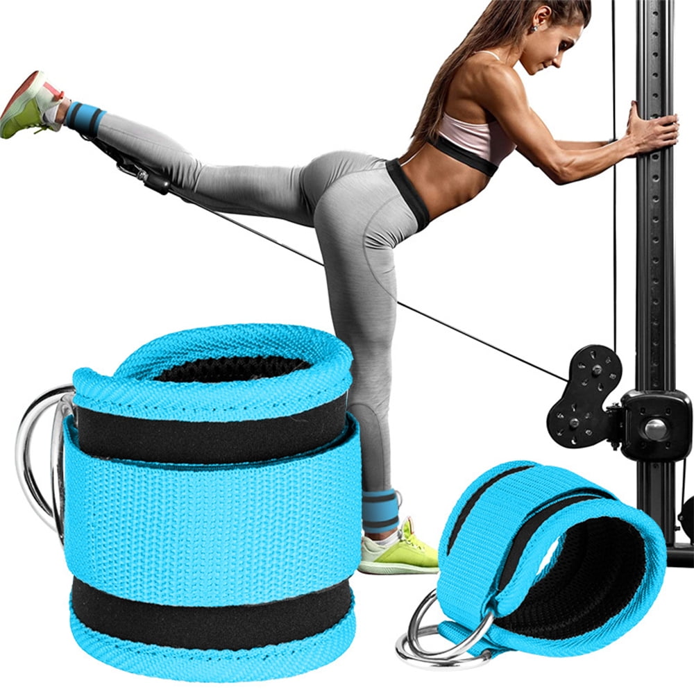 Adjustable Polyester Ankle Straps for Cable Machine Kickbacks (2 Pack) Blue