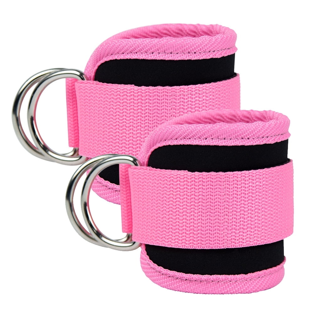 Adjustable Polyester Ankle Straps for Cable Machine Kickbacks (2 Pack) Pink