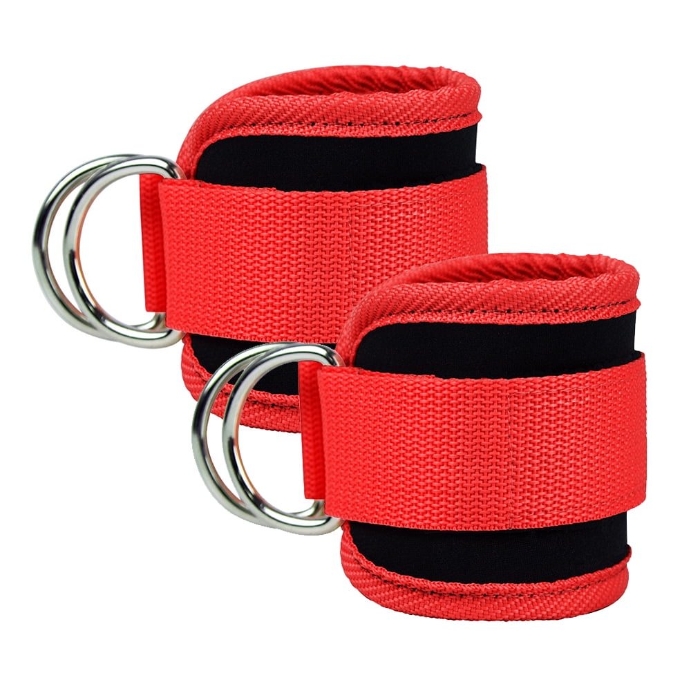 Adjustable Polyester Ankle Straps for Cable Machine Kickbacks (2 Pack) Red