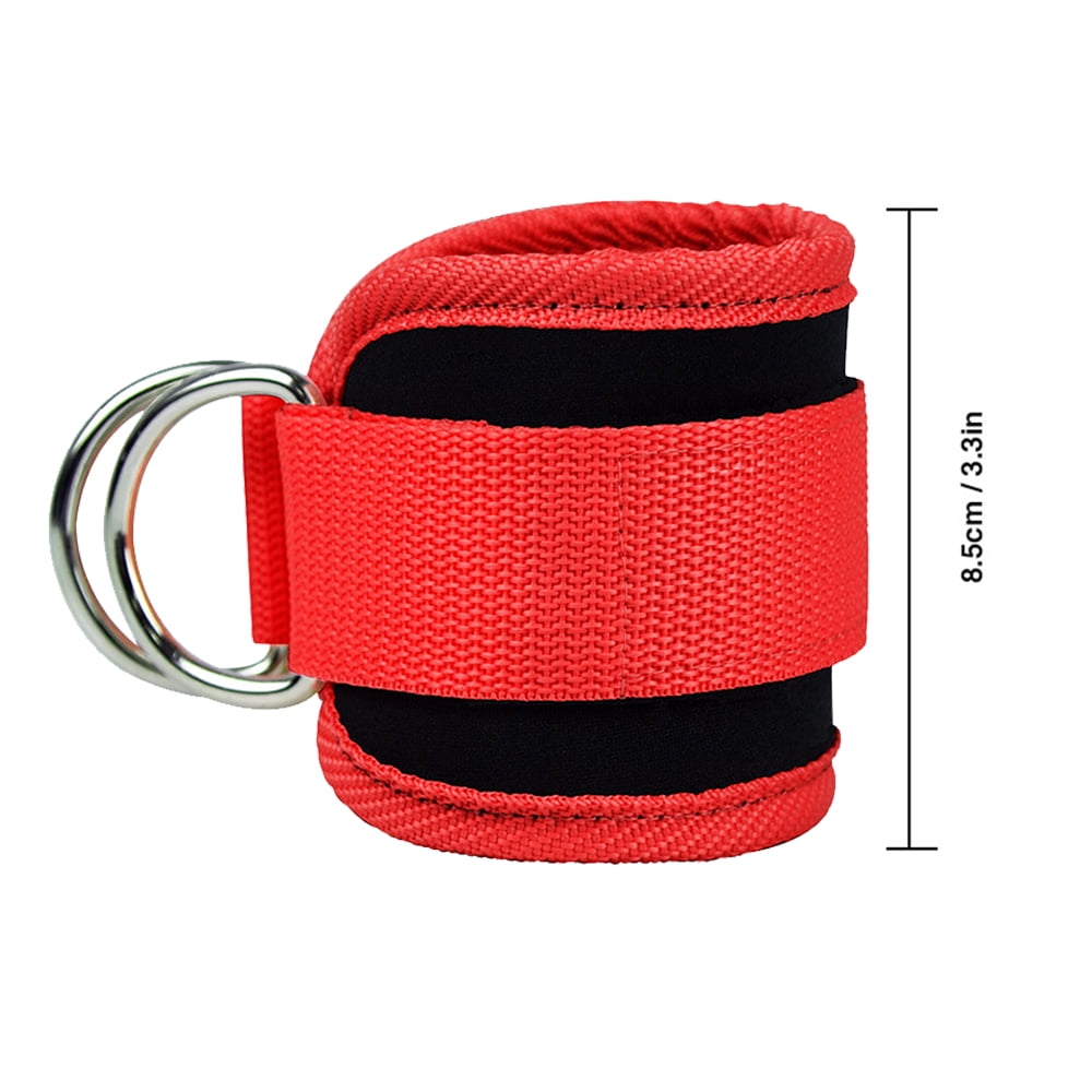 Adjustable Polyester Ankle Straps for Cable Machine Kickbacks (2 Pack) Red