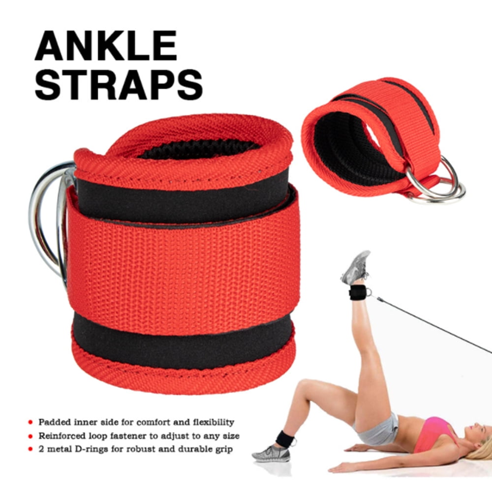 Adjustable Polyester Ankle Straps for Cable Machine Kickbacks (2 Pack) Red