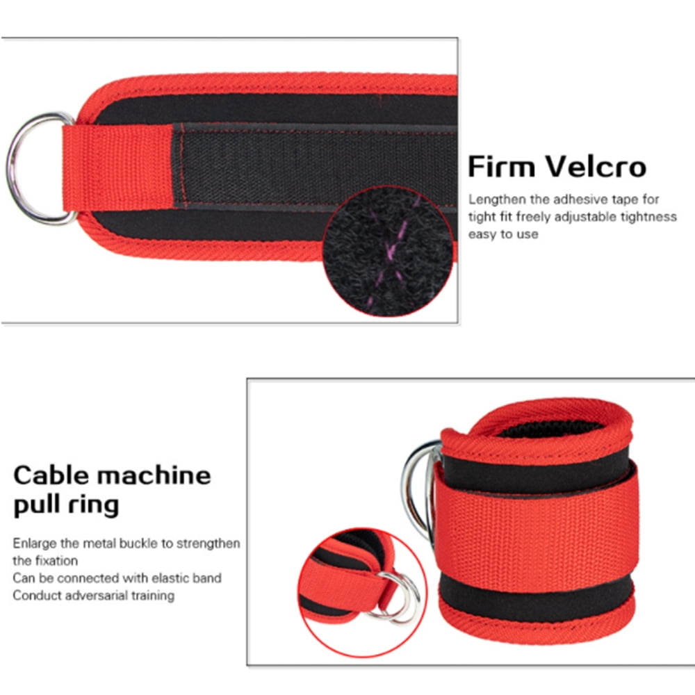 Adjustable Polyester Ankle Straps for Cable Machine Kickbacks (2 Pack) Red