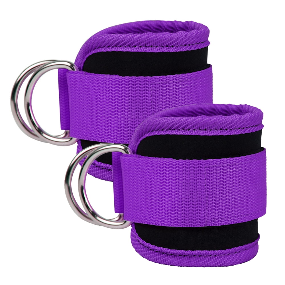 Adjustable Polyester Ankle Straps for Cable Machine Kickbacks (2 Pack) purple