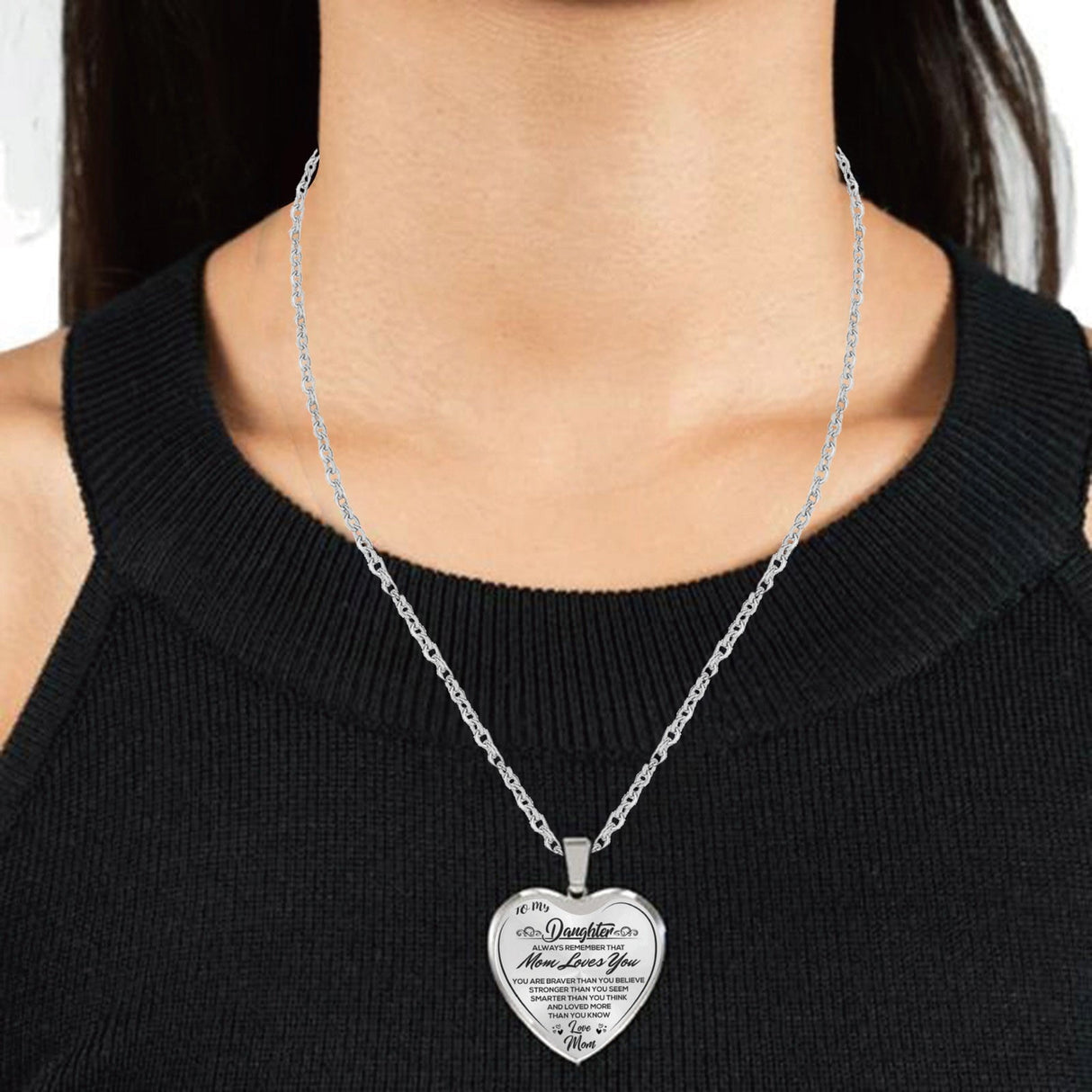 To My Daughter Stainless Steel Necklace Heart Lettering Peach Heart Pendant Necklace Jewelry Gifts for Daughter Silver
