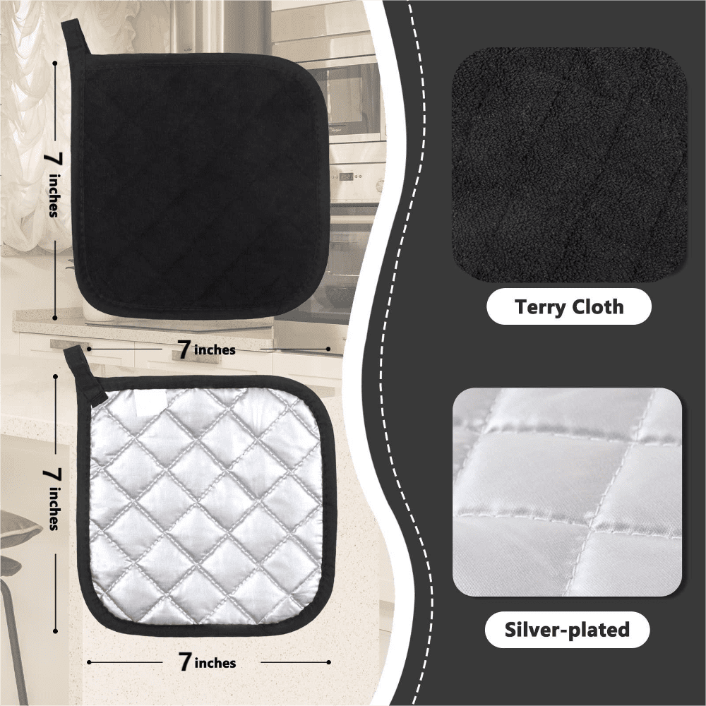 4 Pack Pot Holders for Kitchen Heat Resistant Pot Holders Sets Oven Hot Pads Terry Cloth Pot Holders for Cooking Baking(7"x 7",GRAY) 7" x 7" PURPLE