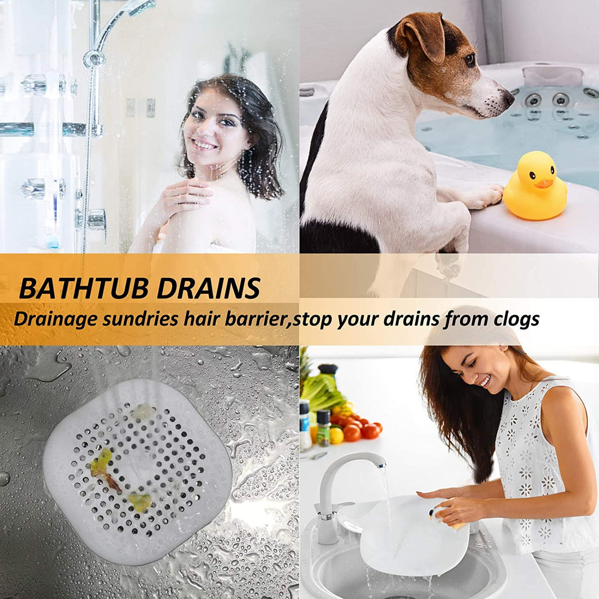 2 PackHair Catcher,Square Hair Drain Cover for Shower Silicone Hair Stopper with Suction Cup,Easy to Install Suit for Bathroom,Bathtub,Kitchen (Grey)