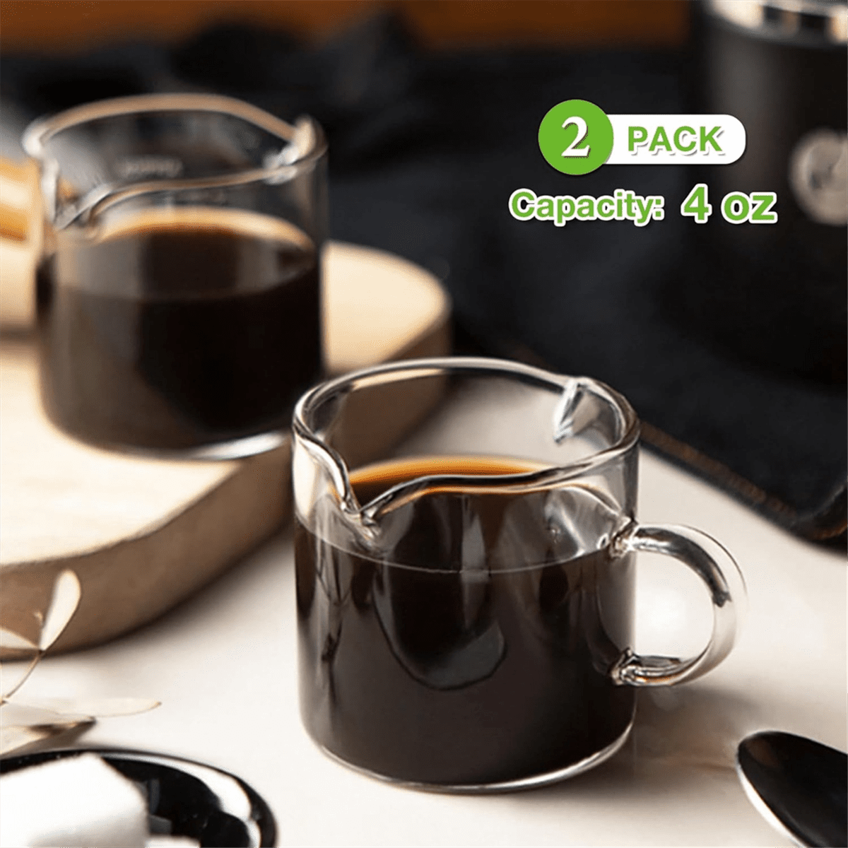 Espresso Cups Set of 2, 4 OZ Double Spouts Cups, Espresso Shot Glasses, Milk Cup with Handle, Clear Glass, Espresso By PULMCheerger 1 Set transparent color