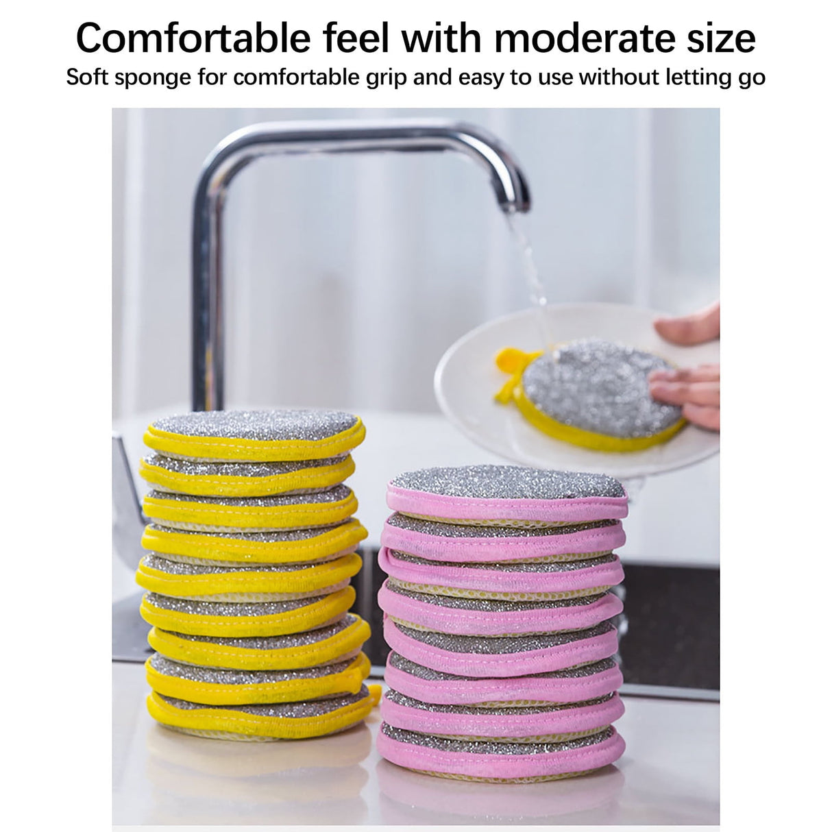 Sponges Kitchen Multi-Purpose,5Pc Non-Scratch Sponges for Cleaning, Along with Heavy Duty Scrubbing Power - Reusable Double-Sided Dish Sponge for Dishes, Pots and Pans Yellow