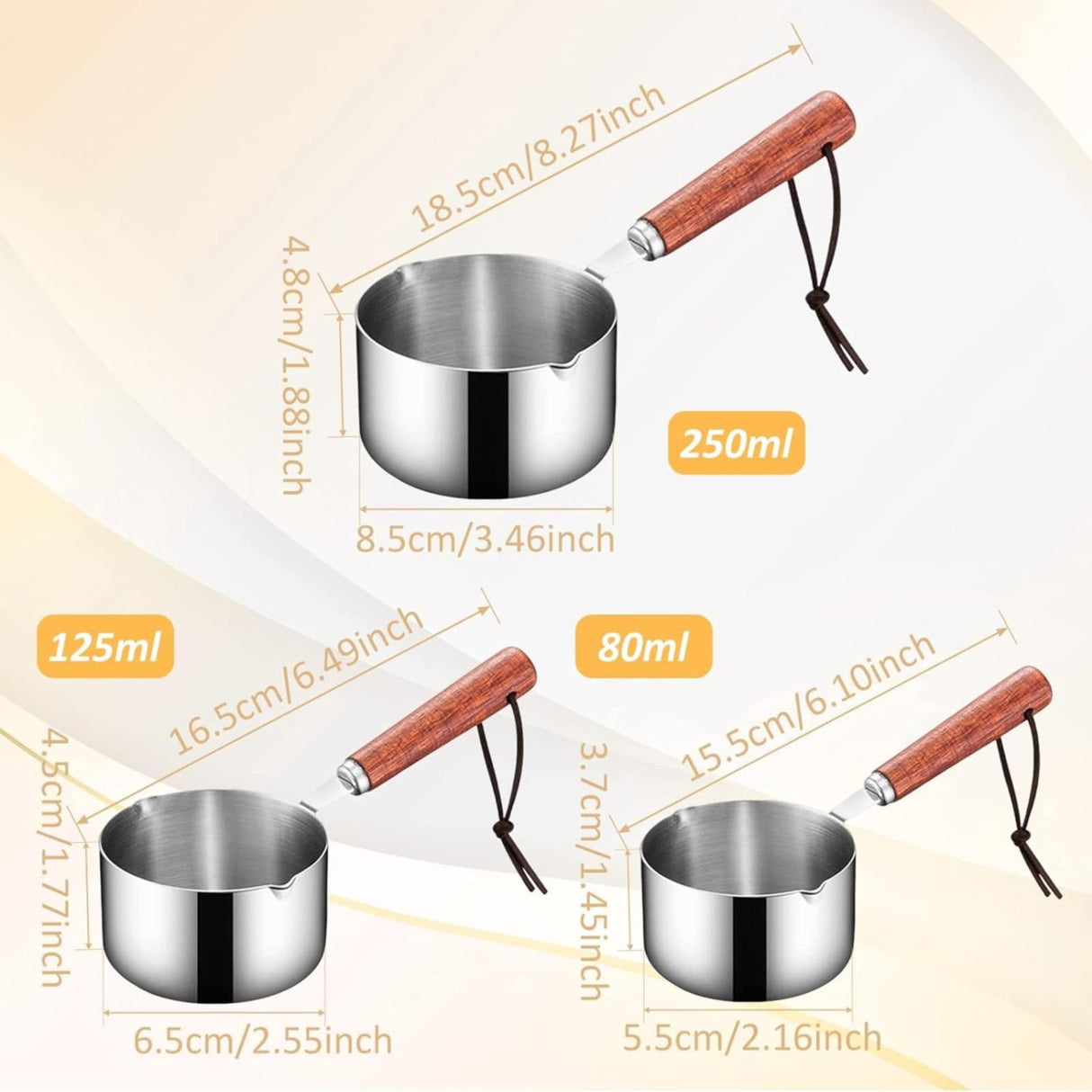 Bakeware Oil Pouring Pot 80Ml, Stainless Steel Pan Mini Milk Warmer Pot Soup Pan with Wooden Handle Small Saucepan for Butter Warmer Heating Milk Cooking A