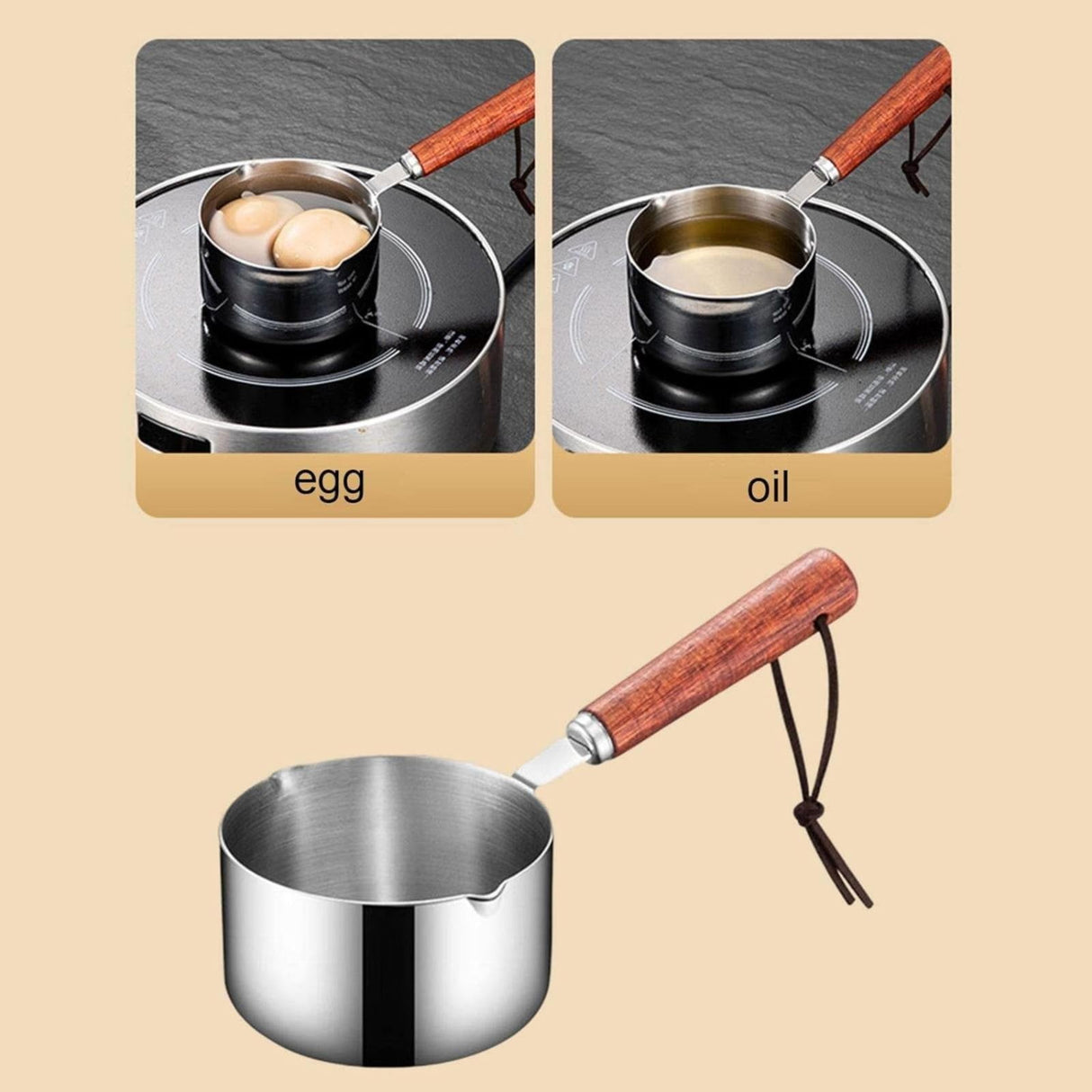 Bakeware Oil Pouring Pot 80Ml, Stainless Steel Pan Mini Milk Warmer Pot Soup Pan with Wooden Handle Small Saucepan for Butter Warmer Heating Milk Cooking A