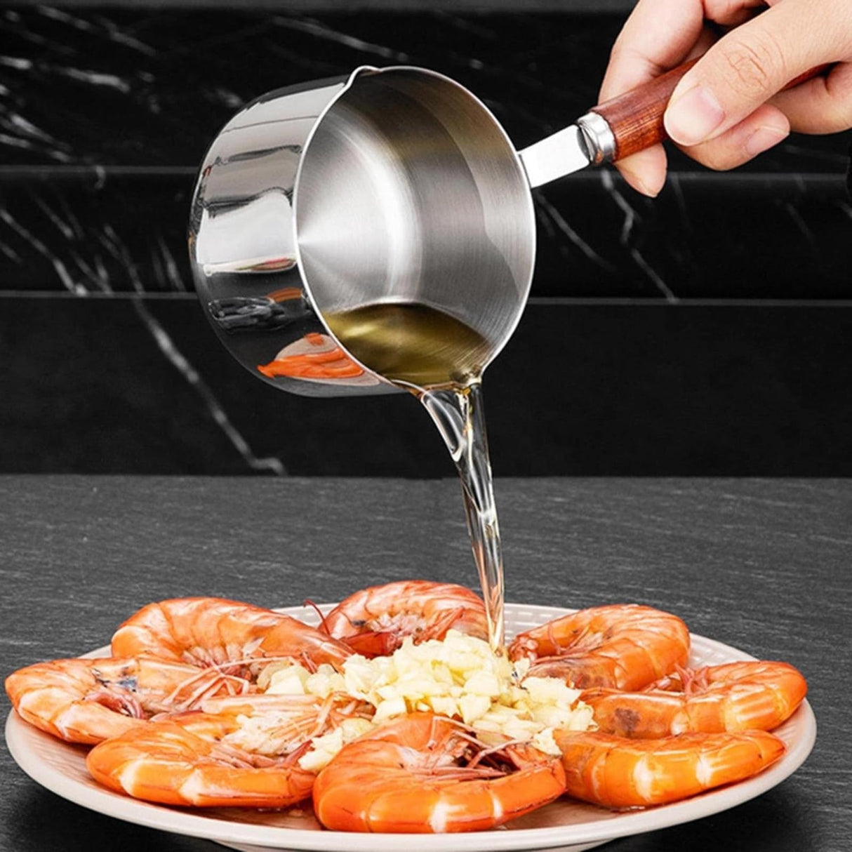 Bakeware Oil Pouring Pot 80Ml, Stainless Steel Pan Mini Milk Warmer Pot Soup Pan with Wooden Handle Small Saucepan for Butter Warmer Heating Milk Cooking A