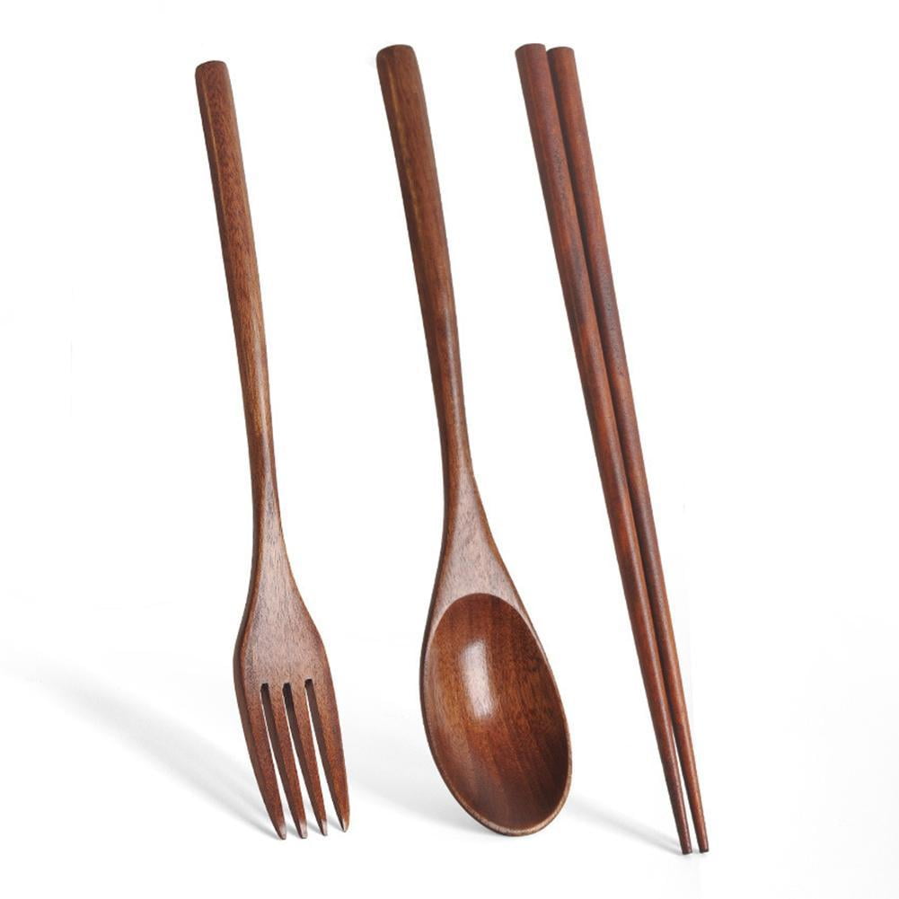 Japanese Natural Chopsticks Wooden Spoon Fork Cutlery Style Set BEST E2B9
