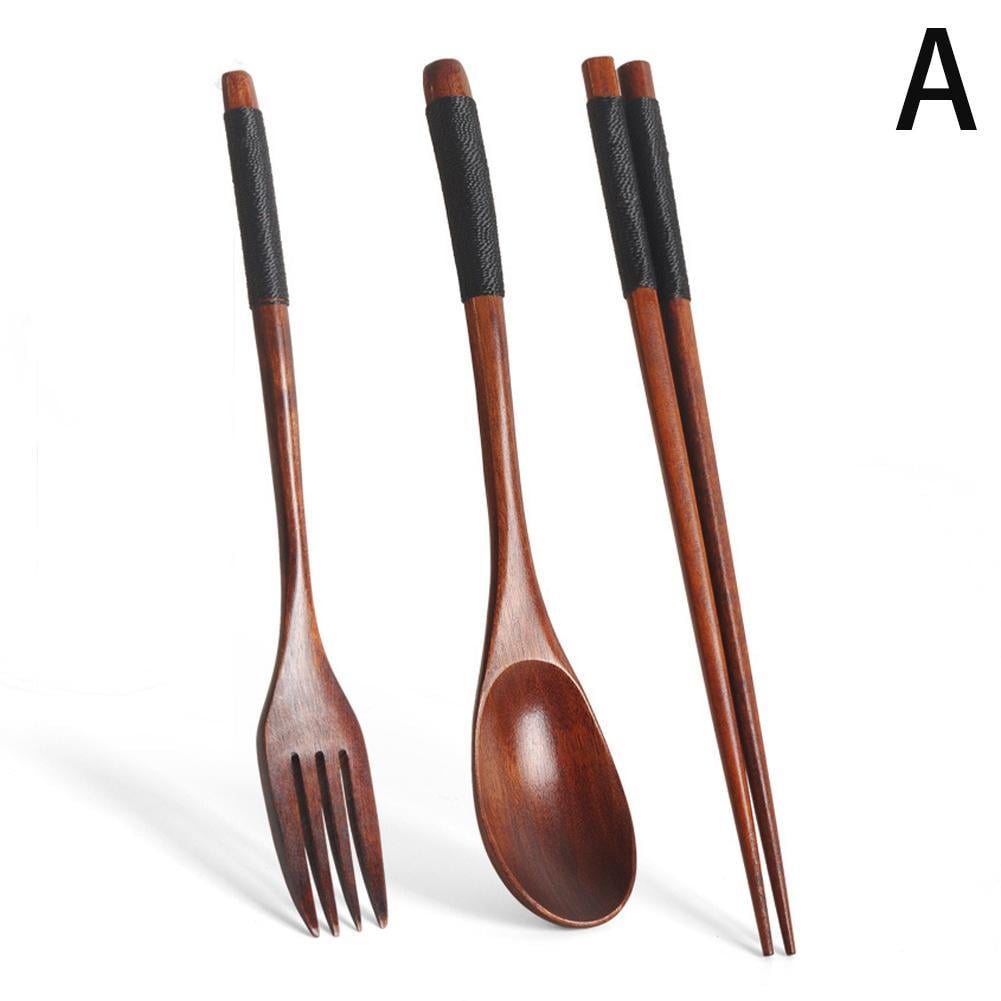 Japanese Natural Chopsticks Wooden Spoon Fork Cutlery Style Set BEST E2B9