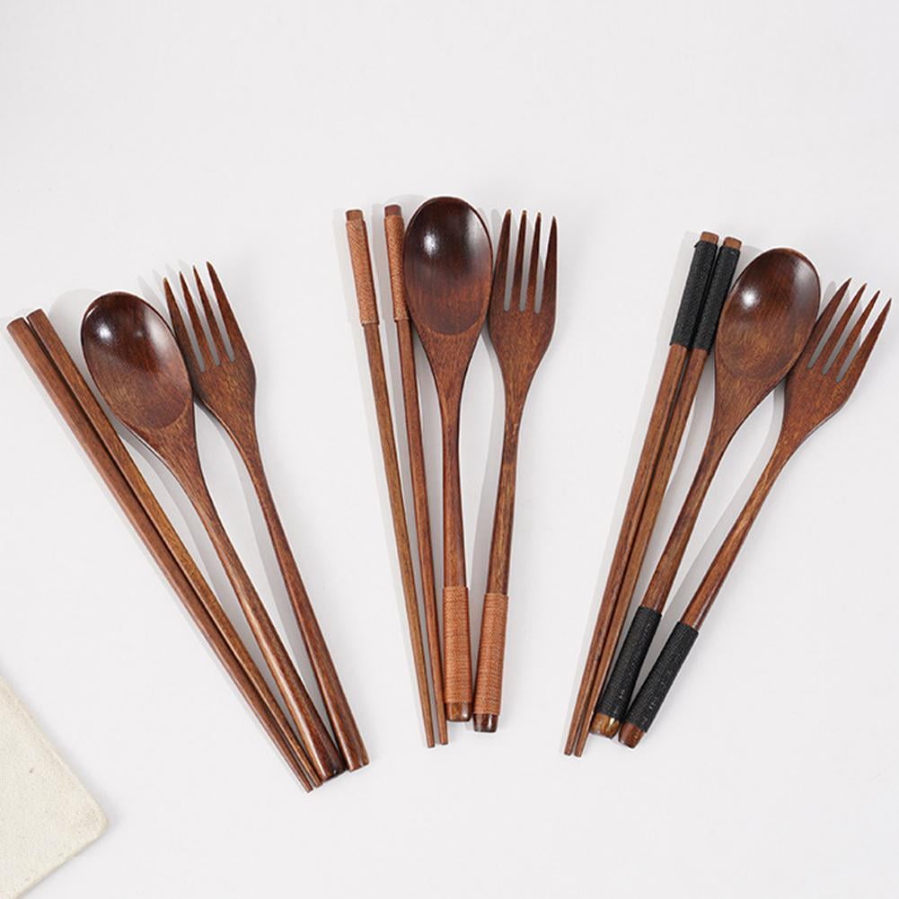 Japanese Natural Chopsticks Wooden Spoon Fork Cutlery Style Set BEST E2B9