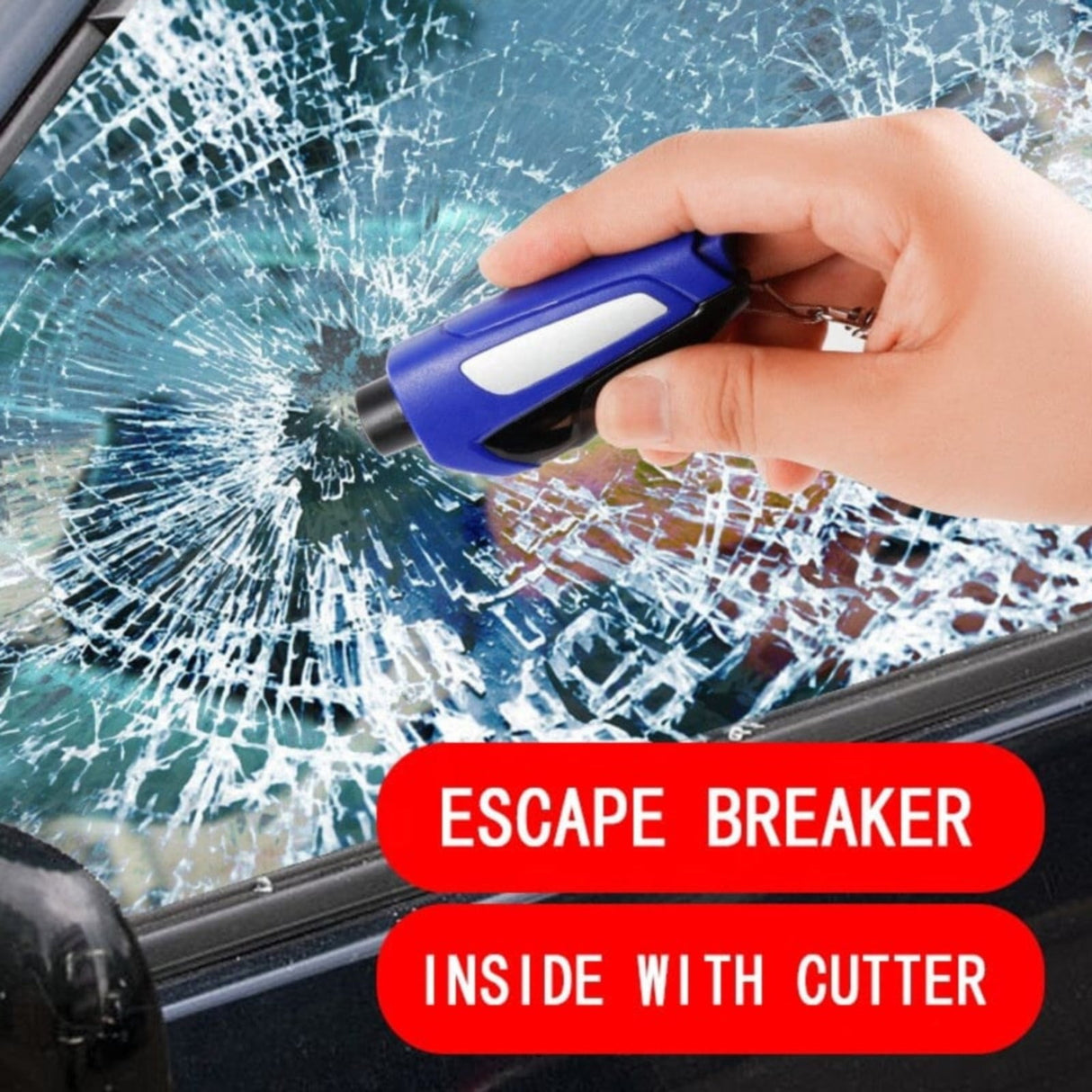 In 1 Car Window Glass Breaker Blue a , 1x Car Window Breaker Car Hammer Mini Window Belt Cutting Multi Functional Escape Hammer God Device Car Emergency Kit 3.9" x 3.9" x 1.2" Black