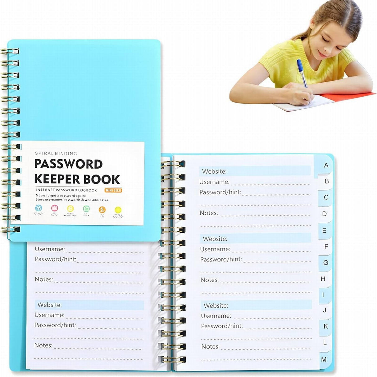 Password Book Password Book with Personal Alphabet Label Internet Address and Password Headquarters Password Log, A Spiral Code Book Spiral code book Grey