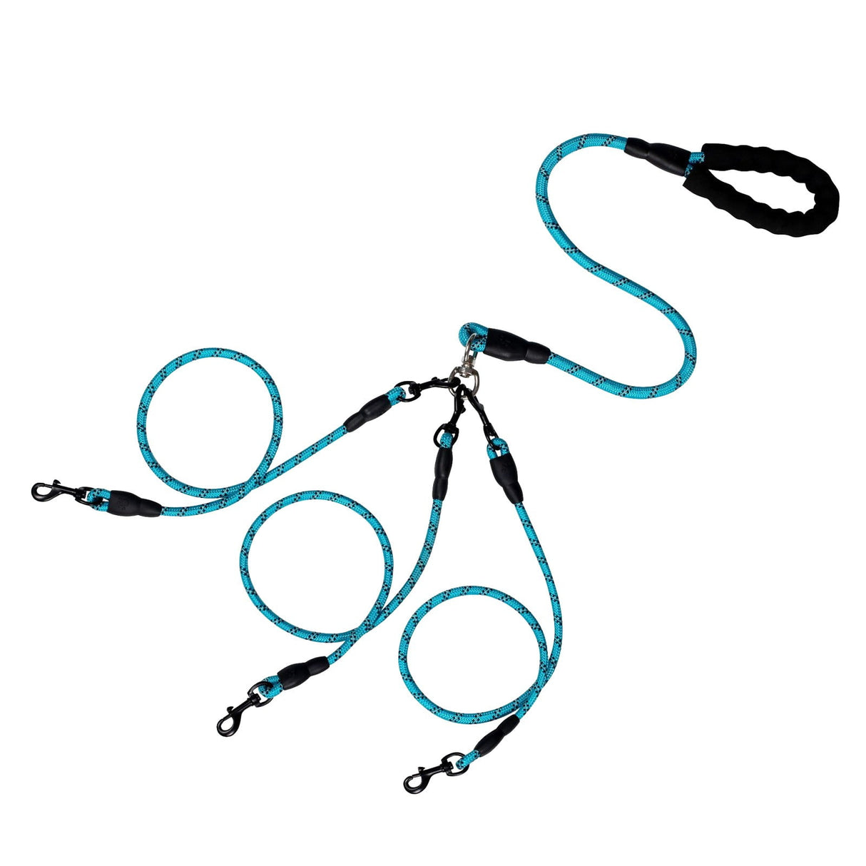 3 Dog Leash No Tangle, Heavy Duty Multiple Dog Lead Shock Absorbing Bungee, Triple Bungee Leash, Reflective Dog Leash Free Multi Pet Walking Rope with Detachable, Black Blue