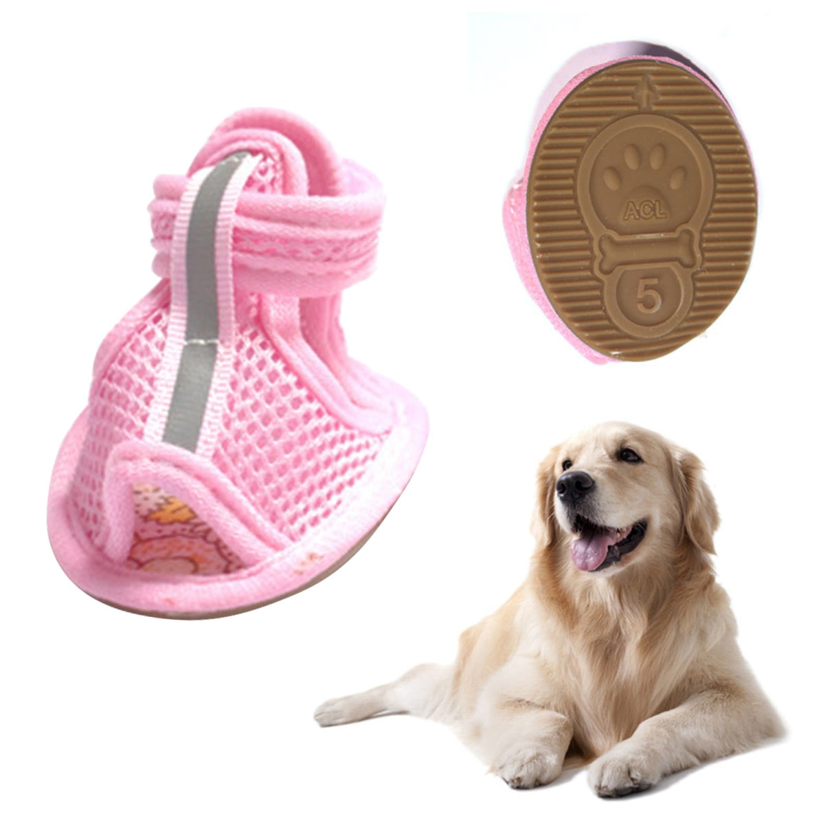 4Pcs Anti-Slip Spring Summer Pet Paw Breathable Mesh Soft Bottom Dog Shoes, Dog Shoes with Mesh, Comfortable, Breathable, Soft Sole, and Non-Slip for Indoor Use (Pink, M) L Pink
