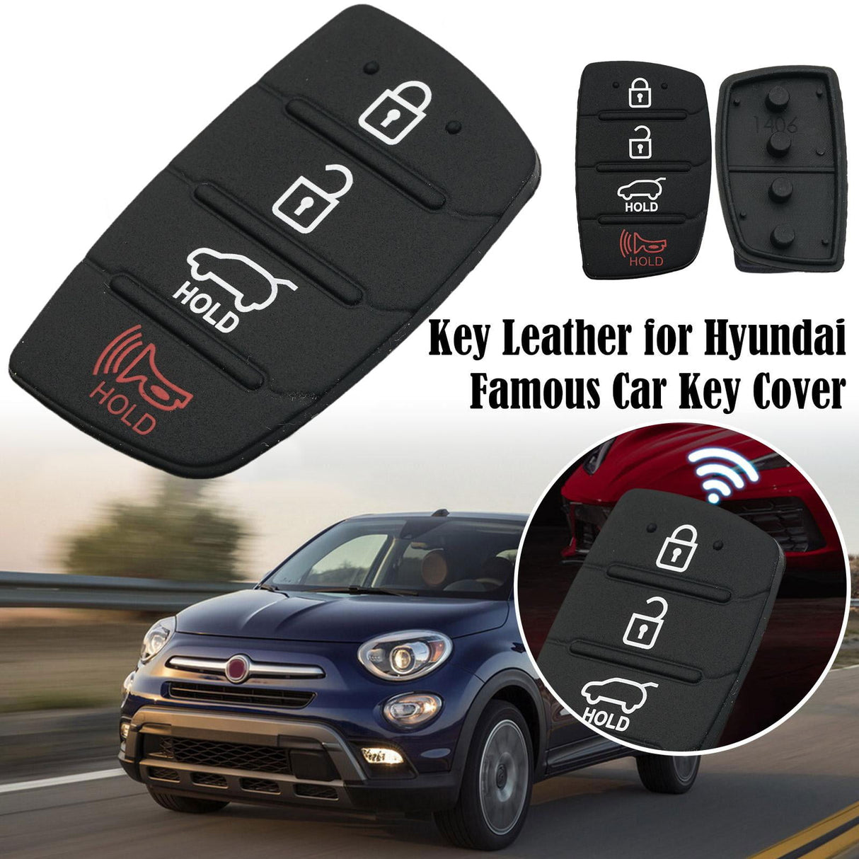 For Hyundai Replacement Rubber Pad Fit For 4 Button Remote Fob Key Black T0F3