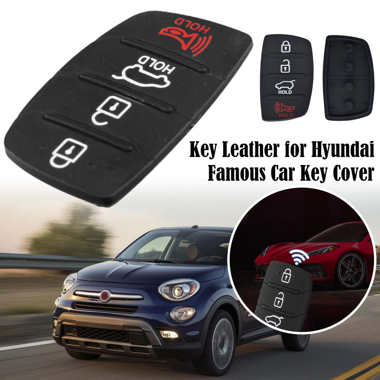 For Hyundai Replacement Rubber Pad Fit For 4 Button Remote Fob Key Black T0F3