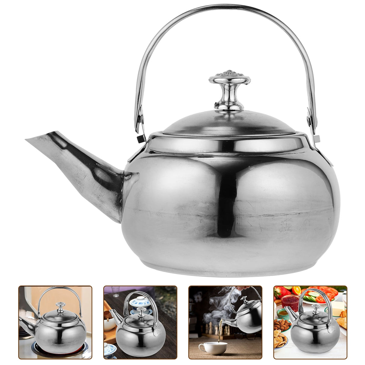 Stainless Steel Whistling Tea Kettle Stovetop Tea Pot Fast Boiling Heat Water Tea Pot 14X11CM Silver